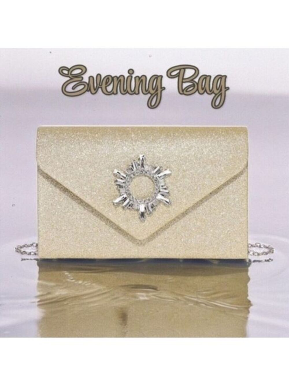 NWT Gold Glitter & Rhinestone Accent Envelope Evening/Clutch/Crossbody Bag